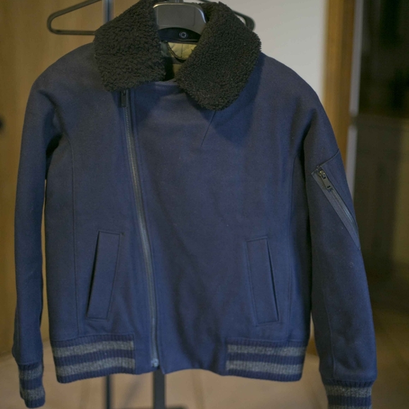 J.Crew Collection shearling bomber jacket | Navy | size 4 - Picture 3 of 16